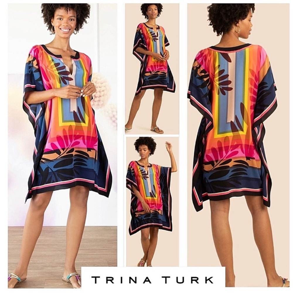 Trina Turk 100% Silk Theodora Tunic Dress Coverup XS/S in Island Dream
